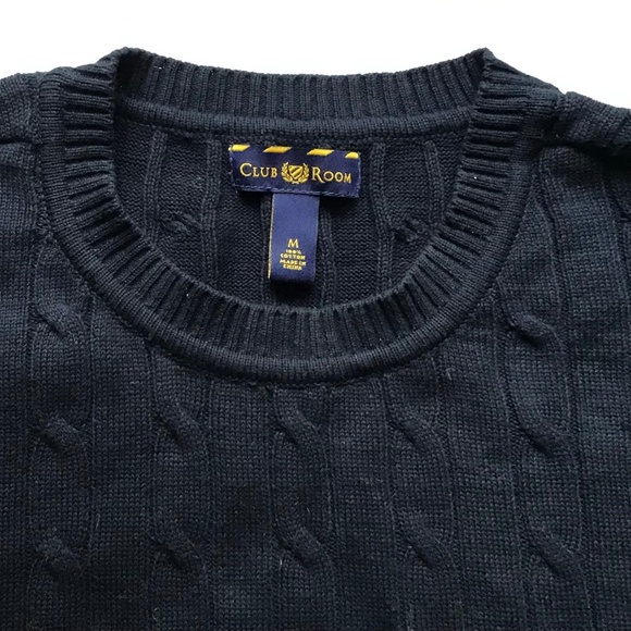 Club Room  solid navy colour cabled cotton crew neck pullover  Sz  M - Picture 1 of 5